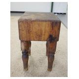 1199	BUTCHER BLOCK W/TURNED LEGS, HAS LABLE *MICHIGAN MAPLE BLOCK CO WOOD WELDED*, 18 IN SQUARE X 30
