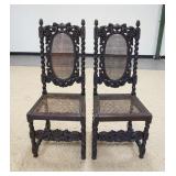 1207	PAIR OF CARVED HIGH BACK CHAIRS W/TWIST COLUMNS, CANED SEATS & BACKS, CARVED FRONT STRETCHERS