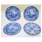 1210	4 BLUE TRANSFER PLATES W/COPELAND SPODE ITALIAN, ANTIQUE SPODE & *TEHIWILUK*