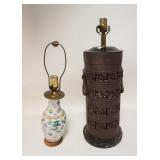 1215	2 ASIAN LAMPS, ONE IS PORCELAIN (BASE MISSING), TALLEST IS 22 1/4 IN