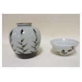 1216	ASIAN VASE & BOWL, TALLEST IS 6 1/4 IN