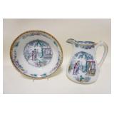 1218	ANTIQUE BOWL & PITCHER W/ASIAN DESIGN, PITCHER HAS A SMALL RIM FLAKE & IS 9 1/4 IN HIGH