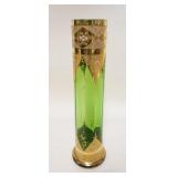 1221	HAND PAINTED GREEN GLASS CYLINDER VASE, 13 3/4 IN