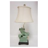 1231	FOO DOG LAMP W/ CLOTH SHADE, 27 IN H 