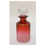 1242	RUBINA PERFUME BOTTLE W/ETCHED DESIGN & ORIGINAL FACETED STOPPER, 5 IN HIGH