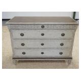 1249	CARVED & PAINTED 4 DRAWER CHEST, FLUTED SQUARE LEGS, 52 1/4 IN WIDE X 21 3/4 IN DEEP X 39 3/4 I