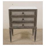 1252	MODERN HISTORY MARBLE TOP NIGHTSTAND, PAINTED GRAY, 3 DRAWERS, 21 1/4 IN X 12 1/4 IN X 26 3/4 I
