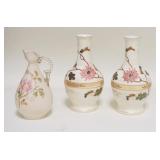 1263	3 PIECE HAND PAINTED CHINA EWER & PAIR OF VASES, VASES HAVE GLAZE CRAZING, TALLEST 7 1/2
