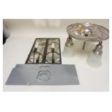 1270	LIGHTING LOT, PAIR OF SCONCES & 3 LIGHT HANGING FIXTURE, SCONCES HAVE SMOKEY MIRROR BACK & BACK