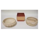 1273	3 PIECE ART POTTERY, ROSEVILLE LOTUS PLANTER & 2 SMALL WELLER BOWLS, ROSEVILLE HAS A VERY FAINT