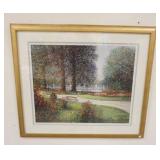 1274	SIGNED LANDSCAPE PRINT W/SAILBOATS ON THE WATER, 37 IN X 32 IN INCLUDING FRAME