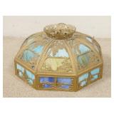 1278	COLORFUL SLAG GLASS HANGING DOME W/METAL OVERLAY