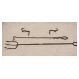 1282	2 WROUGHT IRON TOOLS FOR WALK IN FIREPLACE W/MOUNTING HOOKS, LONGEST IS 28 1/2 IN