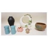 1284	LOT OF ART POTTERY, ETC, INCLUDES TORKAY BASKET, BLACK STUDIOS POTTERY VASE, ANTIQUE PARIAN CRE