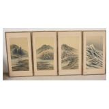 1297	SET OF 4 ASIAN PRINTS ON FABRIC, SIGNED, NO GLASS, 18 IN X 33 IN INCLUDING FRAMES
