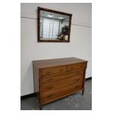 1009	SOLID CHERRY 5 DRAWER CHEST W/ HANGING MIRROR, HAS TURNED 3/4 COLUMNS & TURNED LEGS. DRESSER IS