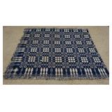 1012	ANTIQUE REVERSIBLE BLUE & WHITE COVERLET 71 IN X 82 IN 