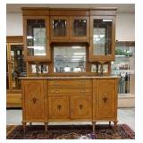 1017	INLAID BIRDSEYE MAPLE MARBLE TOP SIDEBOARD, GLASS ON THE TWO TOP DOORS IS BEVELED. BRASS WINGED
