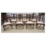1020	SET OF 8 CARVED CHIPPENDALE STYLE DINING CHAIRS W/ BALL & CLAW FEET. TWO ARM & SIX SIDE
