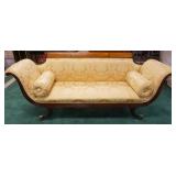 1021	FEDERAL STYLE SOFA W/ BRASS CLAW FEET & YELLOW BROCADE UPHOLSTERY. APP. 86 IN W HAS BURL PANELS