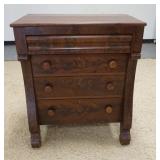 1022	UNUSUALLY NARROW EMPIRE MAHOGANY 4 DRAWER CHEST. 33 1/2 IN W, 20 1/2 IN DEEP 40 IN H 