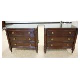 1054	PAIR OF KARGES 3 DRAWER NIGHTSTANDS COME W/ FITTED PROTECTIVE GLASS TOPS, FLUTED 3/4 COLUMNS & 