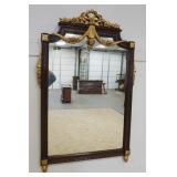 1058	KARGES HANGING MIRROR W/ GOLD RIBBON CREST & GOLD TRIM. 31 1/2 IN X 48 IN 