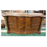 1059	MICHAEL AMINI AICO STONE TOP CHEST, SERPENTINE FRONT, FULL COLUMNS. 73 IN W, 20 IN DEEP, 38 IN 
