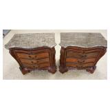 1060	PAIR OF AICO STONE TOP 3 DRAWER NIGHTSTANDS W/ PULL OUT SURFACES, NOT SIGNED. 34 IN W, 18 1/4 I
