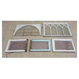 1068	GROUP OF 5 WINDOWS, THREE SMALLER WINDOWS HAVE AMETHYST TEXTURED GLASS. LARGEST IS 35 5/8 IN X 