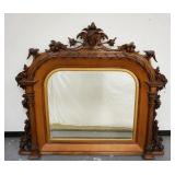 1070	EXCEPTIONAL VICTORIAN OVER MANTEL WALNUT BEVELED MIRROR, HAS FULL FLUTED COLUMNS, FACE CARVING 