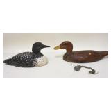 1071	2 CARVED & PAINTED WOODEN DUCK DECOYS, ONE HAS THE ANCHOR, GLASS EYES. LARGEST IS 17 IN 