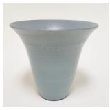1074	BLUE ART POTTERY FLARED VASE CHARACTER SIGNATURE ON THE OUTER RIM. 7 3/8 IN H 8 1/2 IN TOP DIAM