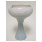 1083	JAPANESE ART POTTERY COMPOTE SHADED WHITE TO PALE AQUA MARKED SAMPLE, 10 1/4 IN H, 6 1/2 IN TOP