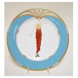 1086	ERTE PLATE TURQUOISE LE SOLIEL A3050 BONE CHINA JAPAN 12 IN 