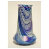 1087	BLUE SLAG IRIDESCENT ART GLASS VASE 6 1/8 IN H 