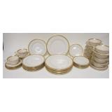 1090	50 PIECE SRYRACUSE *DIANE* OLD IVORY DINNERWARE. LARGEST PLATES ARE 9 3/4 IN 