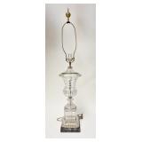 1095	CRYSTAL GLASS LAMP ON A BLACK MARBLE BASE. MARBLE MARKED ITALY 37 1/2 IN H 