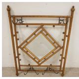 1104	OAK STICK & BALL MIRRORED HAT RACK, HOOKS FOLD IN, 24 1/4 IN X 35 1/2 IN