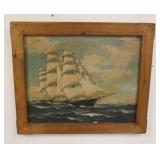 1105	T BAILEY OIL ON CANVAS SAILING SHIP, MINOR PAINT LOSS, 24 IN X 20 INCLUDING FRAME