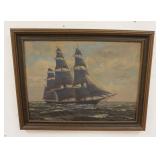 1106	T BAILEY OIL ON CANVAS SAILING SHIP, 39 IN X 30 1/4 IN INCLUDING FRAME