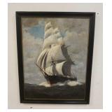 1107	T BAILEY OIL ON CANVAS SAILING SHIP, 26 3/4 IN X 34 IN INCLDUING FRAME