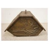 1109	EMBOSSED BRASS OVER WOOD COAL HOD, 22 1/2 IN X 15 IN X 13 1/2 IN HIGH