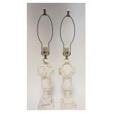 1120	PAIR OF CARVED MARBLE LAMPS, CORDS CUT, 29 1/2 IN HIGH