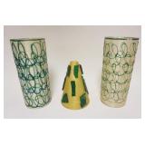 1132	3 MIDCENTURY MODERN FIBERGLASS SHADES, 2 SPAGHETTI (ONE HAS SOME LOSSES) & ONE CONICAL W/GREEN 