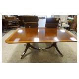 1154	BANDED MAHOGANY DOUBLE PEDESTAL DINING TABLE, HAS 2-20 IN LEAVES, 70 IN X 45 IN CLOSED
