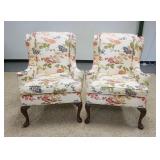 1156	PAIR OF FLORAL UPHOLSTERED WING CHAIRS