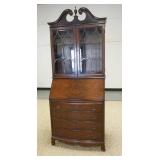1168	MAHOGANY SLANT FRONT SECRETARY W/BOOKCASE TOP, SERPENTINE FRONT, BALL & CLAW FEET FRONT & BACK,