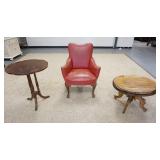 1184	3 PIECE FURNITURE, 2 SMALL TABLES & AN ARM CHAIR, TALL TABLE IS 23 3/4 IN DIAMETER X 28 1/2 IN 