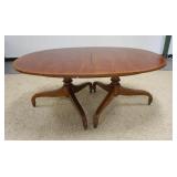 1192	OVAL DOUBLE PEDESTAL DINING TABLE, HAS 3-12 IN LEAVES, 69 1/4 X 46 IN X 29 1/4 IN CLOSED